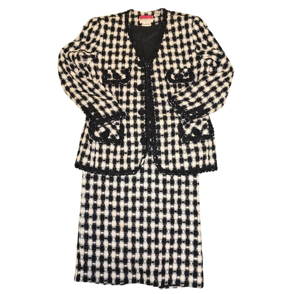 VNTG Oscar de la Renta Tweed Skirt Suit Set Size XL